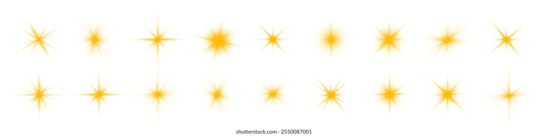 Yellow sun ray glow abstract shine light effect starburst sbeam sunshine glowing isolated image. Realistic sun rays. 