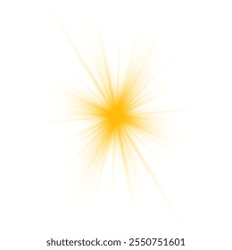 Yellow sun ray glow abstract shine light effect starburst sbeam sunshine glowing isolated image. Realistic sun rays. 