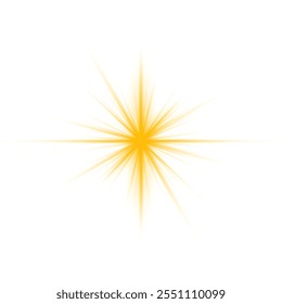 Yellow sun ray glow abstract shine light effect starburst sbeam sunshine glowing isolated image. Realistic sun rays. 