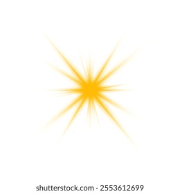 Yellow sun ray glow abstract shine light effect starburst sbeam sunshine glowing isolated image. Realistic sun rays. 
