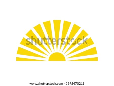 Yellow Sun Rays – Abstract Sunrise Symbol with Semicircle Design. Summer sun icon