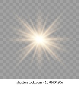 Yellow sun with rays and glow on transparent like background. Contains clipping mask. glow light. Vector illustration eps 10.