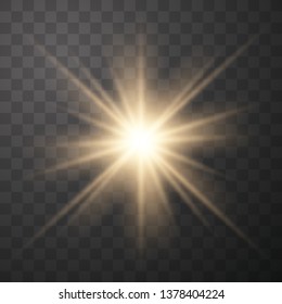 Yellow sun with rays and glow on transparent like background. Contains clipping mask. glow light. Vector illustration eps 10.