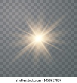 Yellow sun with rays and glow on transparent like background. Contains clipping mask. glow light. Vector illustration eps 10.