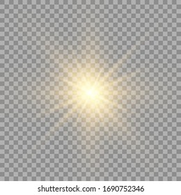 Yellow sun with rays and glow on transparent like background. Contains clipping mask. glow light. Vector illustration eps 10.