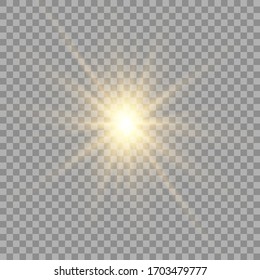 Yellow sun with rays and glow on transparent like background. Contains clipping mask. glow light. Vector illustration eps 10.