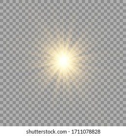 Yellow sun with rays and glow on transparent like background. Contains clipping mask. glow light. Vector illustration eps 10.