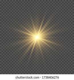 Sol amarillo con rayos y resplandeciente como fondo. Contiene máscara de recorte. resplandecer la luz. Ilustración vectorial eps 10.