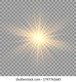Sol amarillo con rayos y resplandeciente como fondo. Contiene máscara de recorte. resplandecer la luz. Ilustración vectorial eps 10.