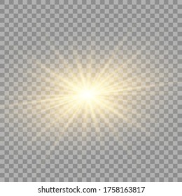 Yellow sun with rays and glow on transparent like background. Contains clipping mask. glow light. Vector illustration eps 10.