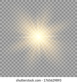 Sol amarillo con rayos y resplandeciente como fondo. Contiene máscara de recorte. resplandecer la luz. Ilustración vectorial eps 10.