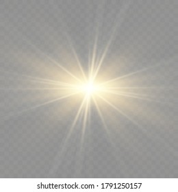 Yellow sun with rays and glow on transparent like background. Contains clipping mask. glow light. Vector illustration eps 10.