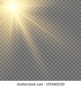 Yellow Sun With Rays And Glow On Transparent Like Background. Contains Clipping Mask. Glow Light. Vector Illustration Eps 10.