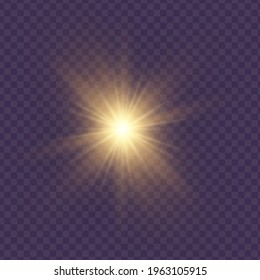 Yellow sun with rays and glow on transparent like background. Contains clipping mask. glow light. Vector illustration eps 10.