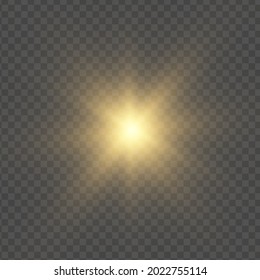 Yellow sun with rays and glow on transparent like background. Contains clipping mask. glow light. Vector illustration eps 10.