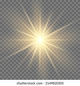 Sol amarillo con rayos y resplandeciente como fondo. Contiene máscara de recorte. resplandecer la luz. Ilustración vectorial eps 10