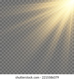 Yellow sun with rays and glow on transparent like background. Contains clipping mask. glow light. Vector illustration eps 10
