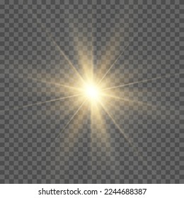 Yellow sun with rays and glow on transparent like background. Contains clipping mask. glow light. Vector illustration eps 10.