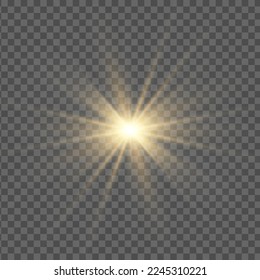 Sol amarillo con rayos y resplandeciente como fondo. Contiene máscara de recorte. resplandecer la luz. Ilustración vectorial eps 10.