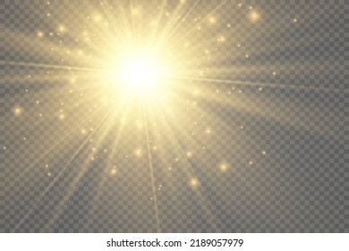 Sol amarillo con rayos y resplandor. Hermosa estrella.