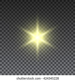 Yellow sun rays on transparent background. Light effect. Vector illustration.