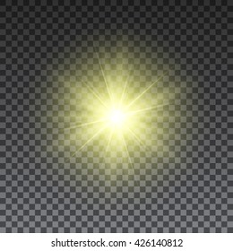 Yellow sun rays on transparent background. Light effect. Vector illustration.