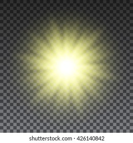 Yellow sun rays on transparent background. Light effect. Vector illustration.