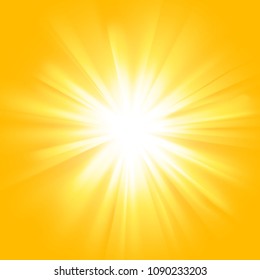 Yellow sun rays with orange flare. Glaring effect with transparency. Vector illustration