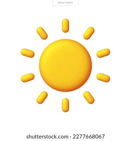 Yellow sun with rays, sun star. Realistic 3d vector icon. Summer, weather, nature.