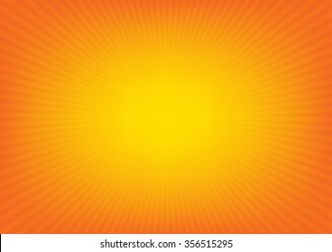 Yellow sun rays, sunburst on orange color background. Vector illustration background design.