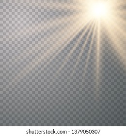 Yellow sun rays. Warm sun  flare. Glaring effect with transparency. Abstract glowing light background. Vector illustration eps 10.