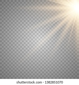 Yellow sun rays. Warm sun  flare. Glaring effect with transparency. Abstract glowing light background. Vector illustration eps 10.