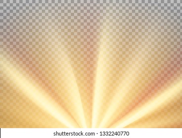 Yellow sun rays with warm orange flare, A4 size. Abstract glaring effect with transparency. Vector illustration