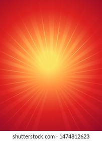 yellow sun red background , rays with different directions , geometric wallpaper illustration