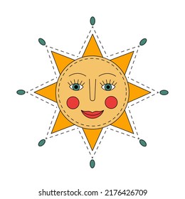 Yellow sun. Russian symbol holiday spring Shrovetide. Ornamental doodle vector illustration for printing, backgrounds, covers, packaging, greeting cards, posters, stickers and textile