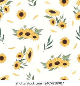 Yellow Sun Seamless Pattern Flower Frame Background