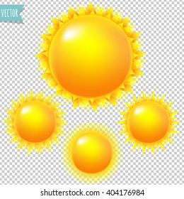 Conjunto de Sol Amarillo, aislado en fondo transparente, con malla gradiente, ilustración vectorial
