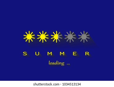 yellow sun simbols summer loading on the blue background horizontal, vector ilustration