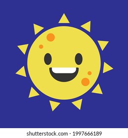 Yellow sun smiling on a dark blue background
