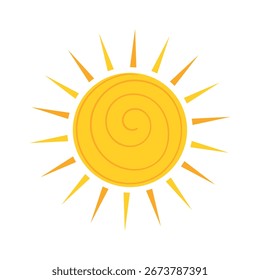 Sol amarillo con centro en espiral y rayos afilados Ilustración vectorial
