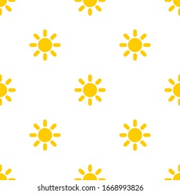 Yellow sun summer seamless pattern. Vector illustration.