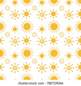 Yellow Sun Summer Seamless  Pattern Background Vector Illustration