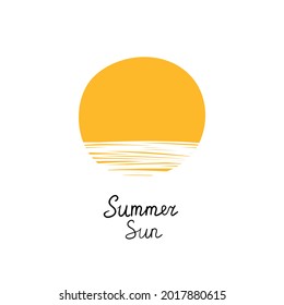 Yellow sun. Summer, sunshine, nature. Vector illustration isolated on white background. Handmade. 