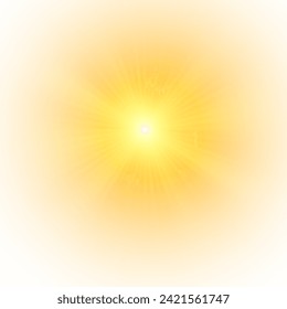 Yellow sun, sunbeam sunlight effect, light sun a flash, a soft glow without departing rays. Star flashed with sparkles isolated on white background. Vector splash.