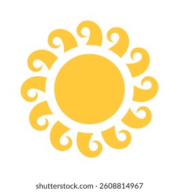 Yellow sun surrounded curly rays