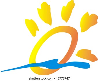 Yellow sun symbol with blue wave