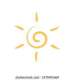 Yellow sun symbol isolated on white background. Color vector icon. Design element