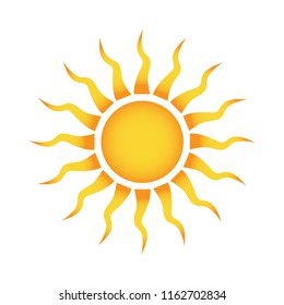 yellow sun symbol vector, weather forecast icon, sun vector seasons sunny weather, sunny weather icon illustration
