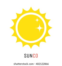 Yellow sun vector icon logo design concept. Flat style sunshine icon for logotype.