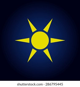 Yellow sun vector icon  on a blue background